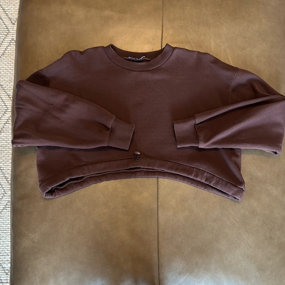 Zara Cropped Brown Crewneck
